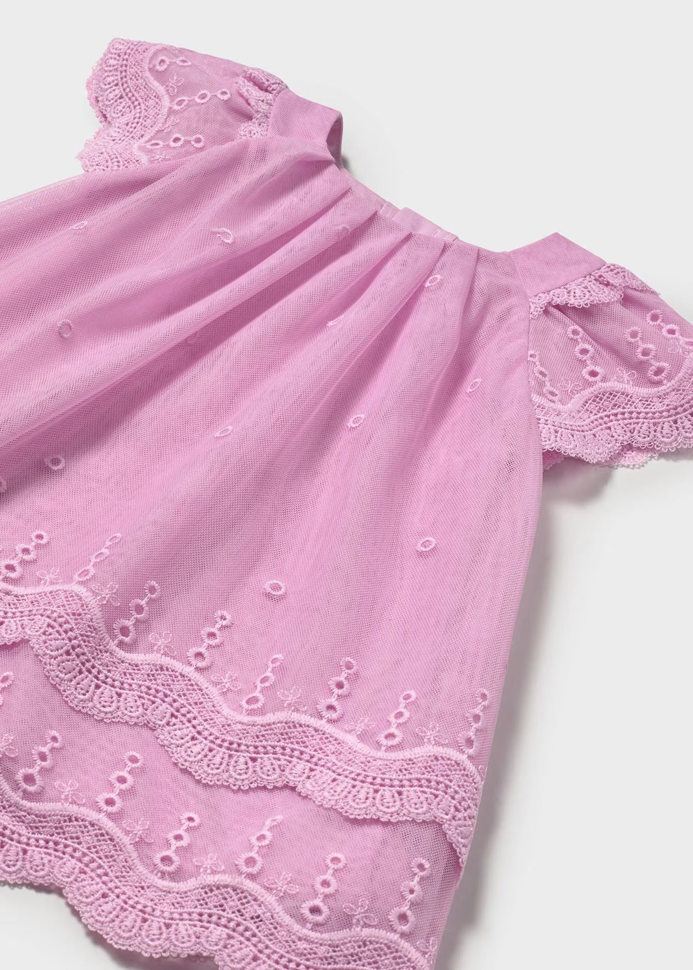 Mayoral Baby Embroidered Tulle Dress with Ruffles