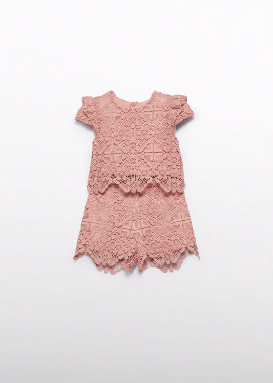 Abel & Lula Baby guipure shorts set