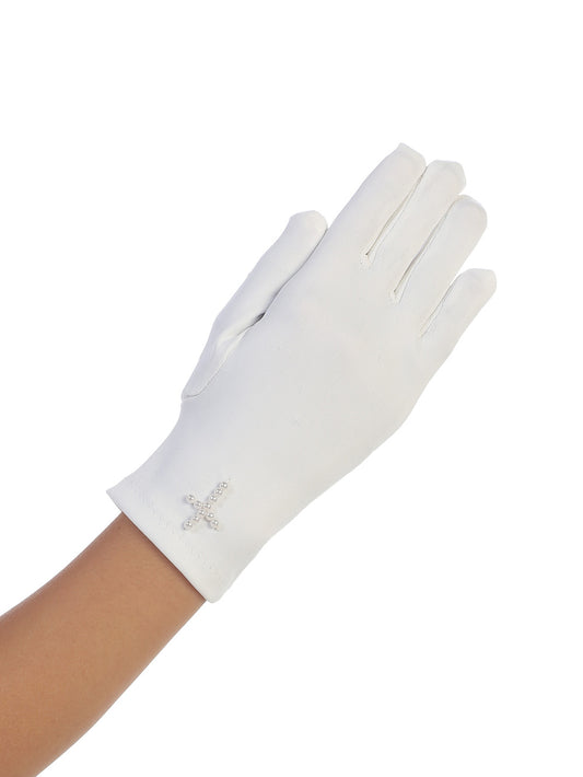 Matte Satin Glove w/ Pearl Cross
