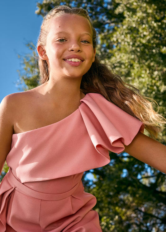 Abel & Lula Girl Crepe Ruffle Jumpsuit