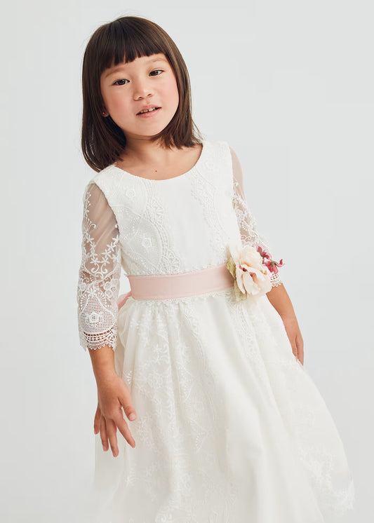 Abel & Lula Girl Dress With Embroidered Guipure Tulle