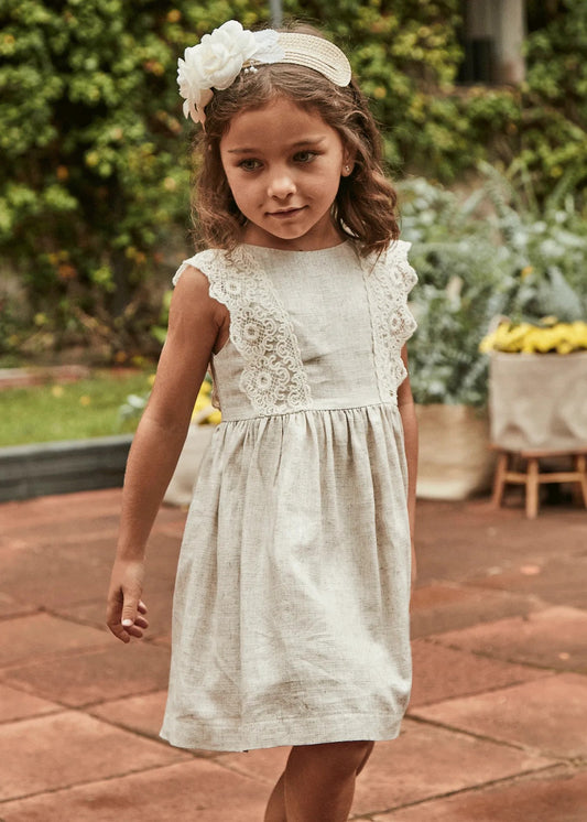 Mayoral Girl Linen Dress with Embroidered Detail