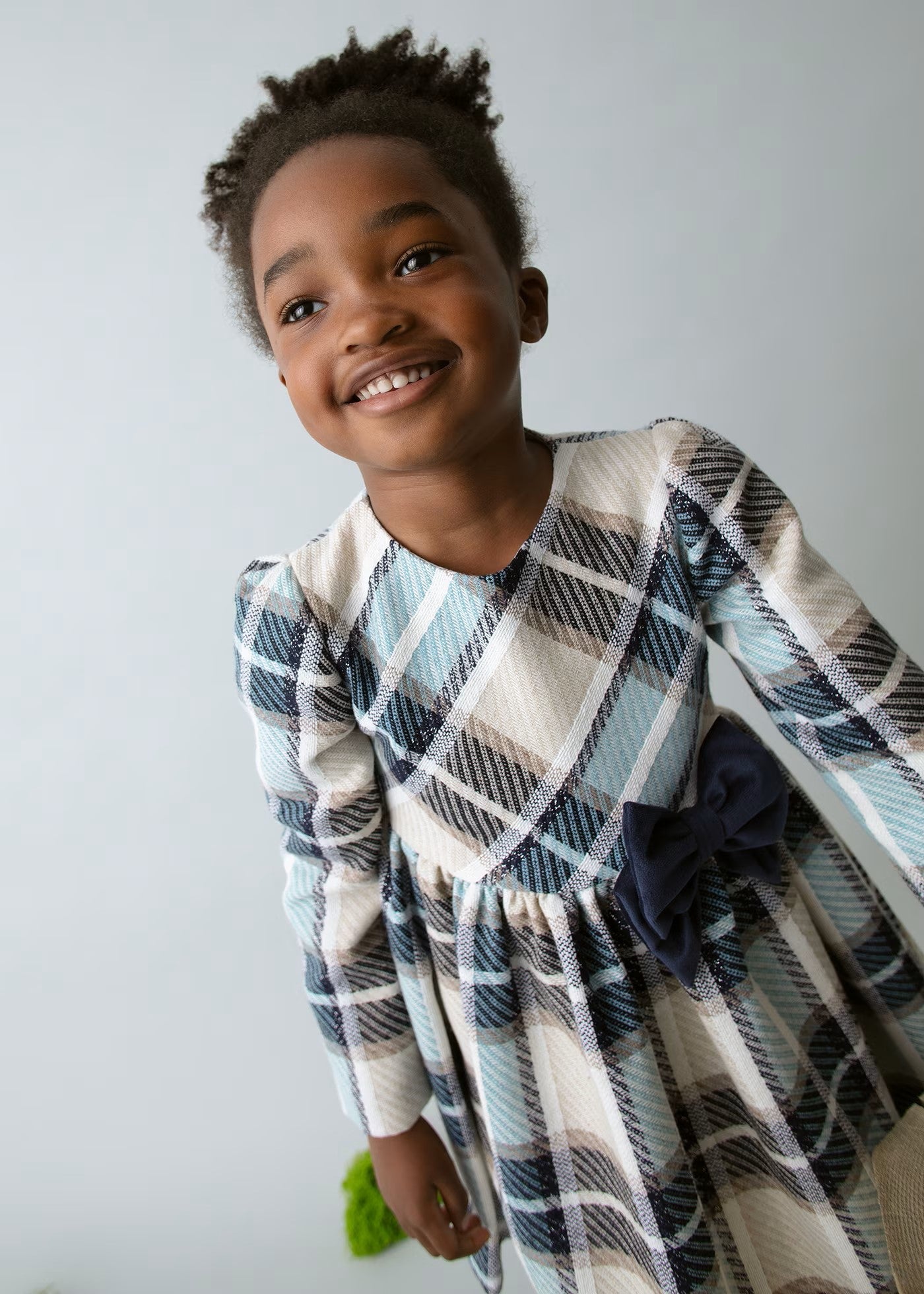 Mayoral Plaid Dress w/Velvet Bow