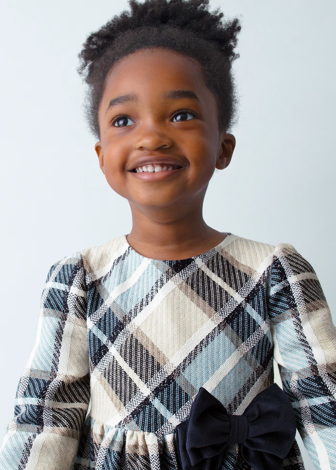 Mayoral Plaid Dress w/Velvet Bow