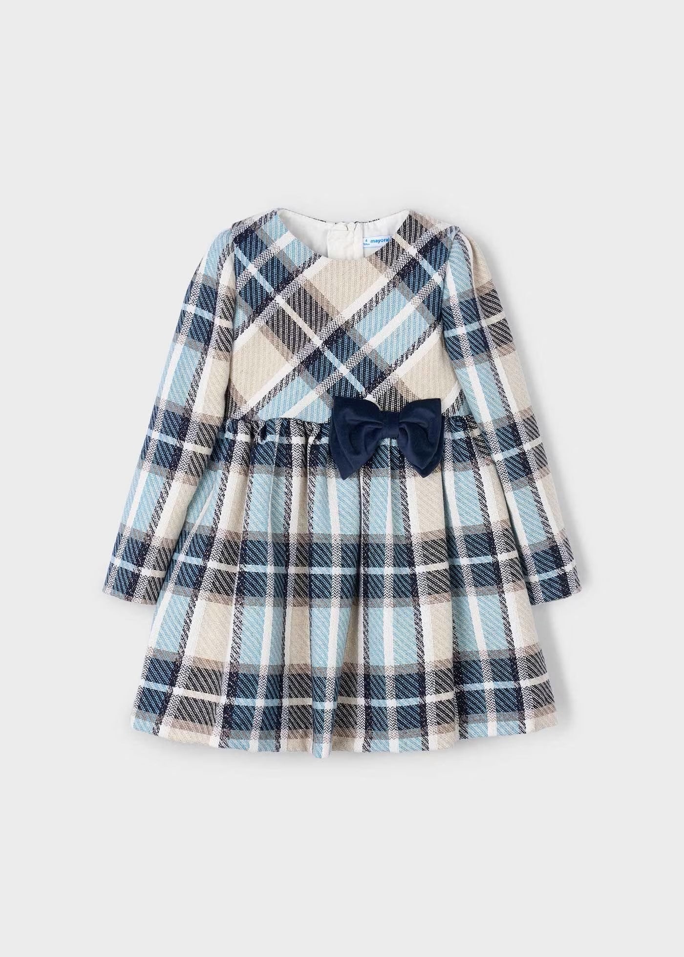 Mayoral Plaid Dress w/Velvet Bow