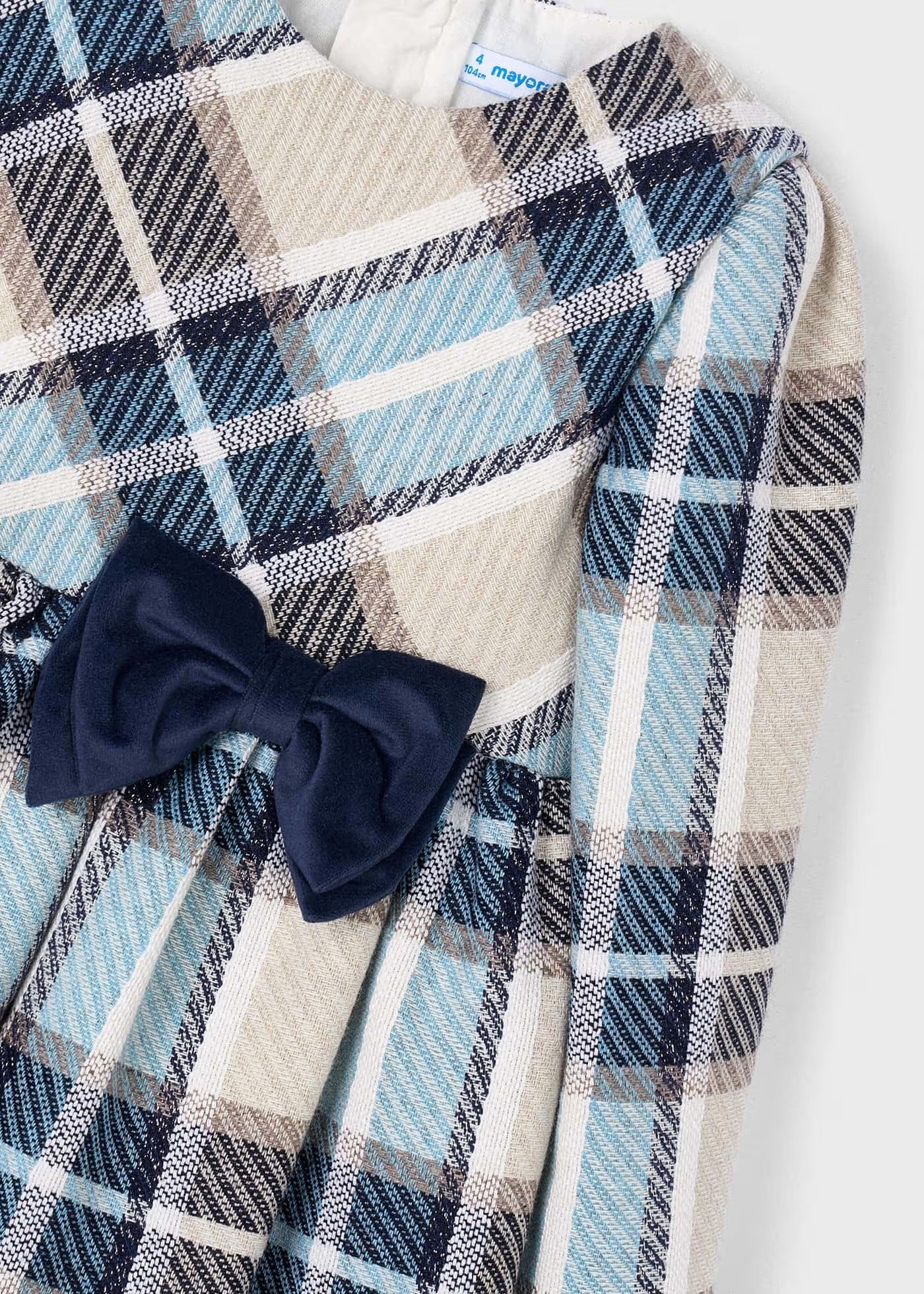 Mayoral Plaid Dress w/Velvet Bow