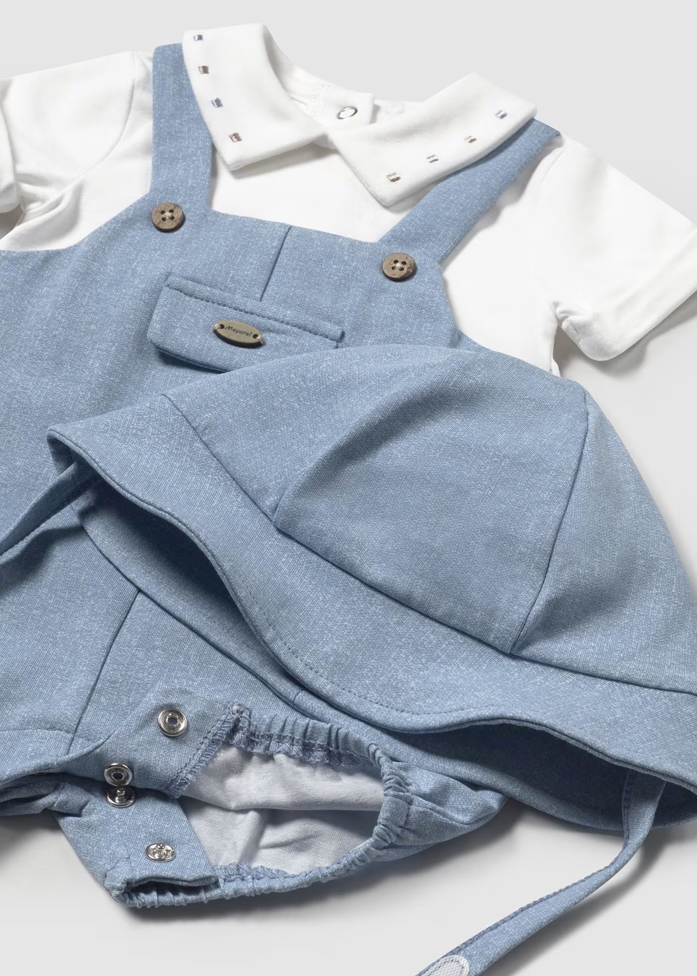 Mayoral Newborn Simulated Dungaree Romper with Hat