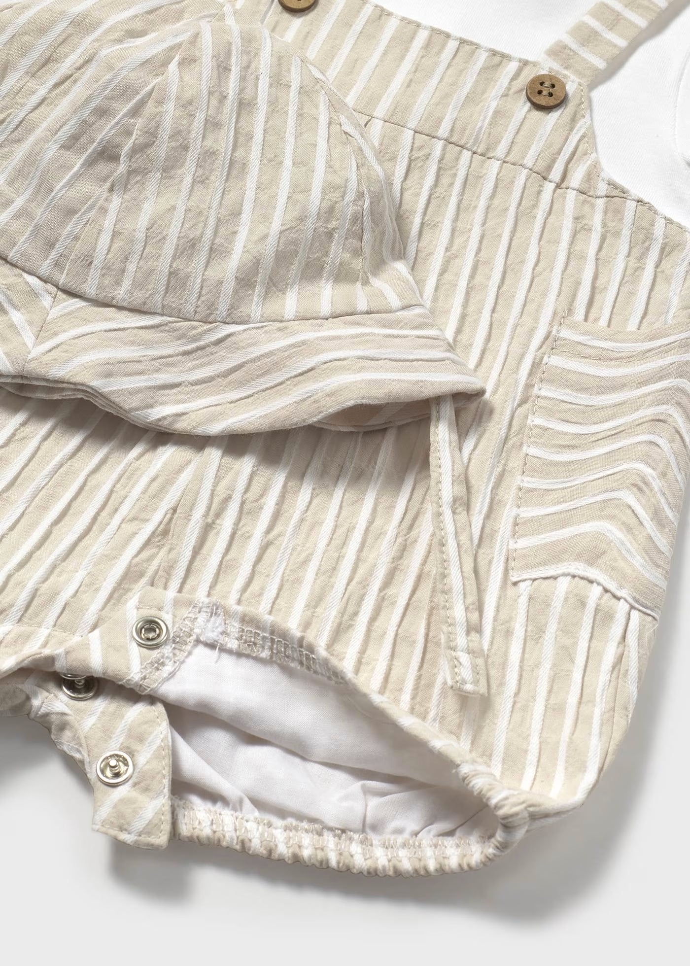 Mayoral Newborn Striped Simulated Dungaree Romper with Hat