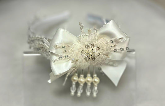 Satin Headband w/Satin Bow/Beads/Applique