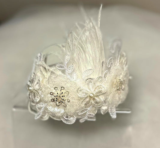 Satin Headband w/Feathers/Applique