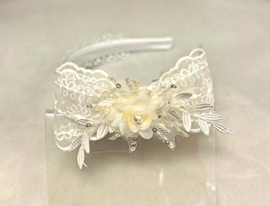 Satin Headband w/Lace Bow/Applique