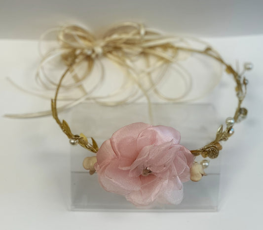 Blush Flower Headpiece w/Gold Accents