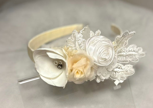 Ivory Headband w/Rose/Flowers/B.Breath