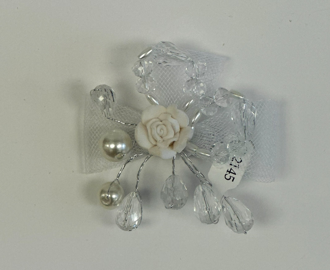 Crystal Pearl Hair Clip w/Flower