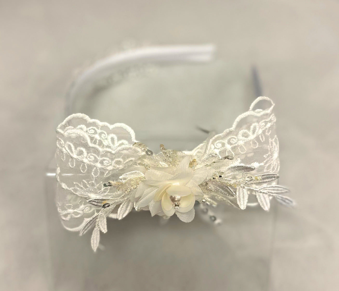 Satin Headband w/Lace Bow/Applique