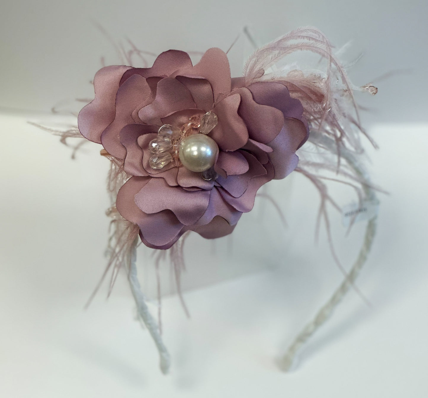 AB Fabric Headband w/Lg. Flower/Feathers/Crystals