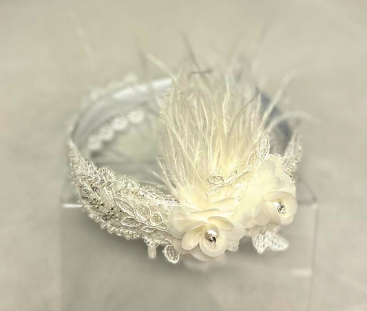 Satin Headband w/Feathers/Applique