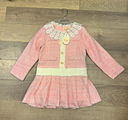 Lace Collar Tweed Dress