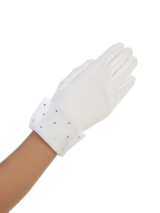 Matte Satin Glove with Rhinestone Cuff