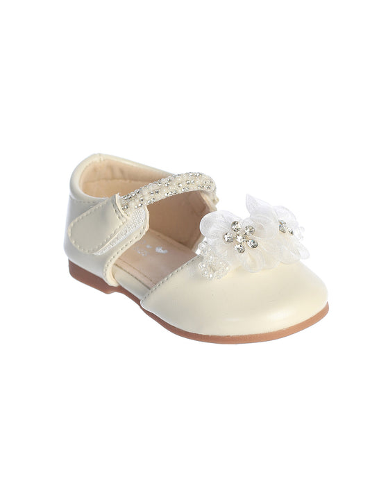 Baby Girls Matte Flats with Organza Flowers and Velcro Strap Closure