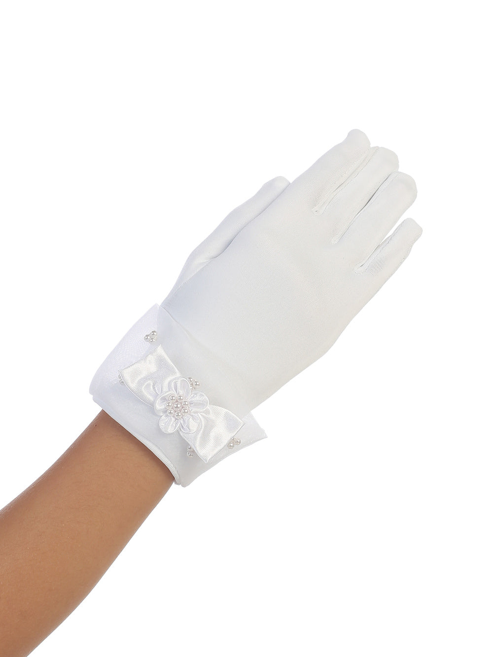 Wrist Length Satin Gloves w/ Organza Cuff