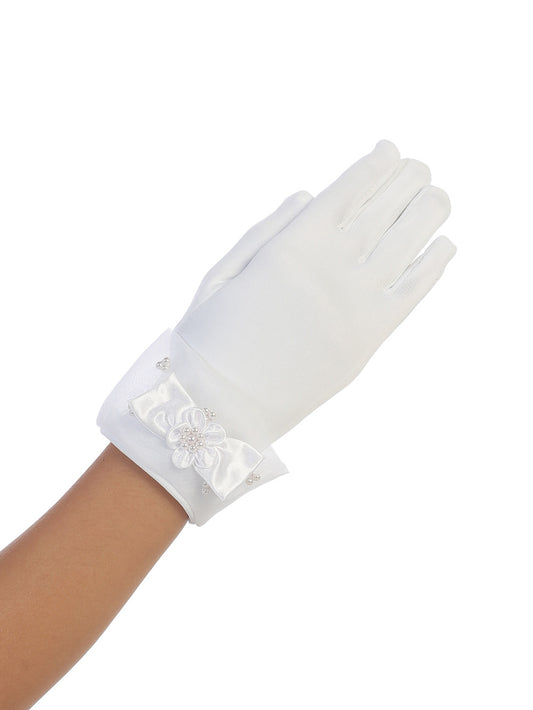 Wrist Length Satin Gloves w/ Organza Cuff