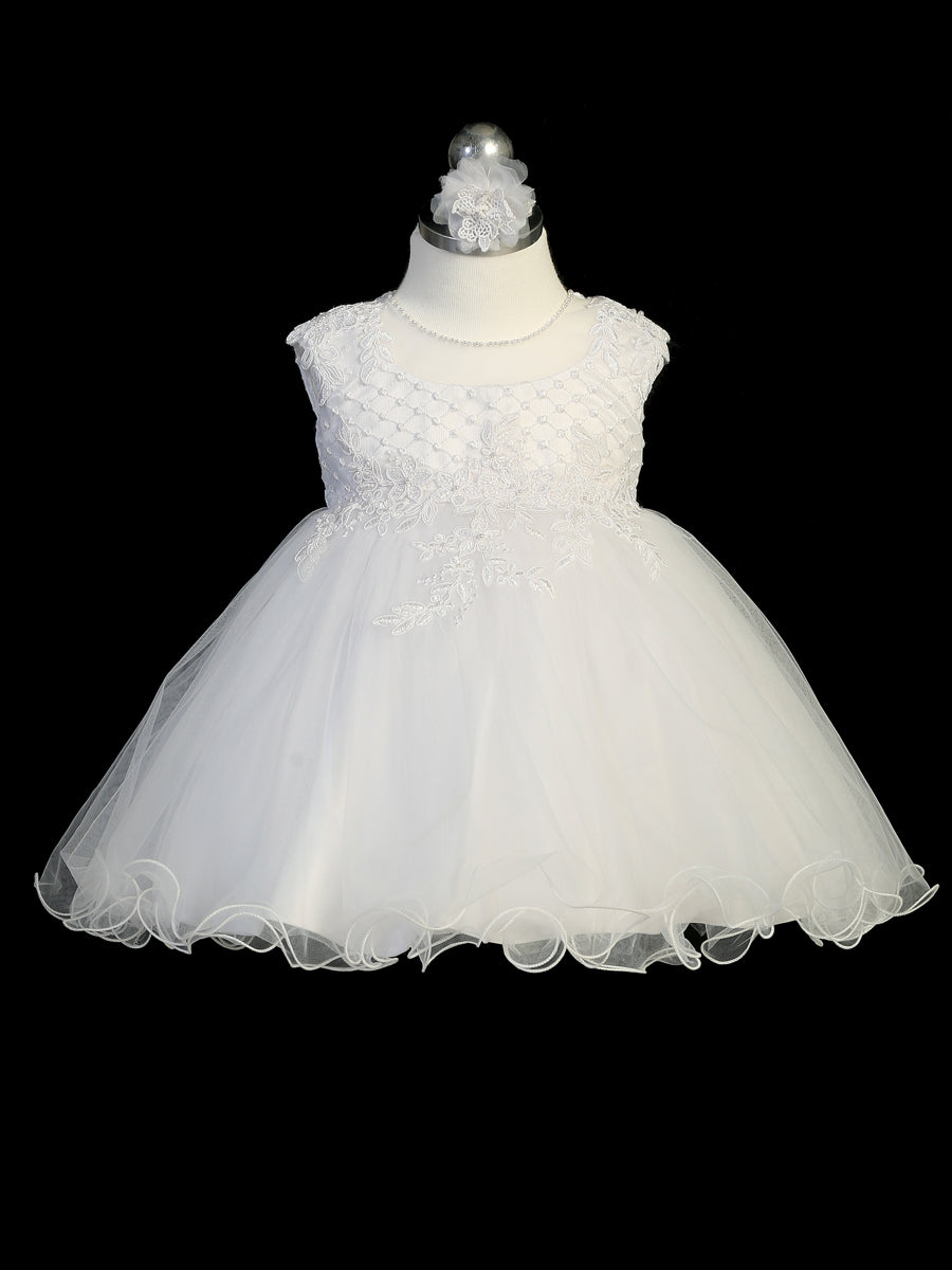 Baptism Dress with Illusion Neckline and Tulle Skirt