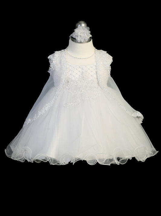 Baptism Dress with Illusion Neckline and Tulle Skirt