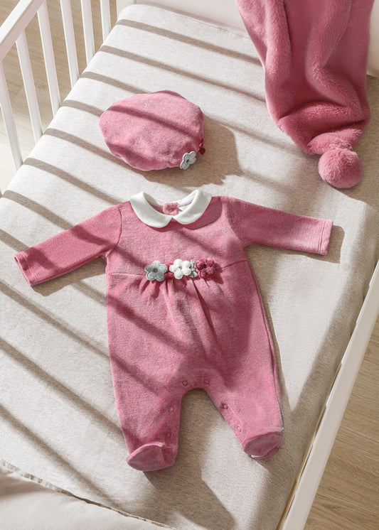 Mayoral Velour Footie & Hat Set