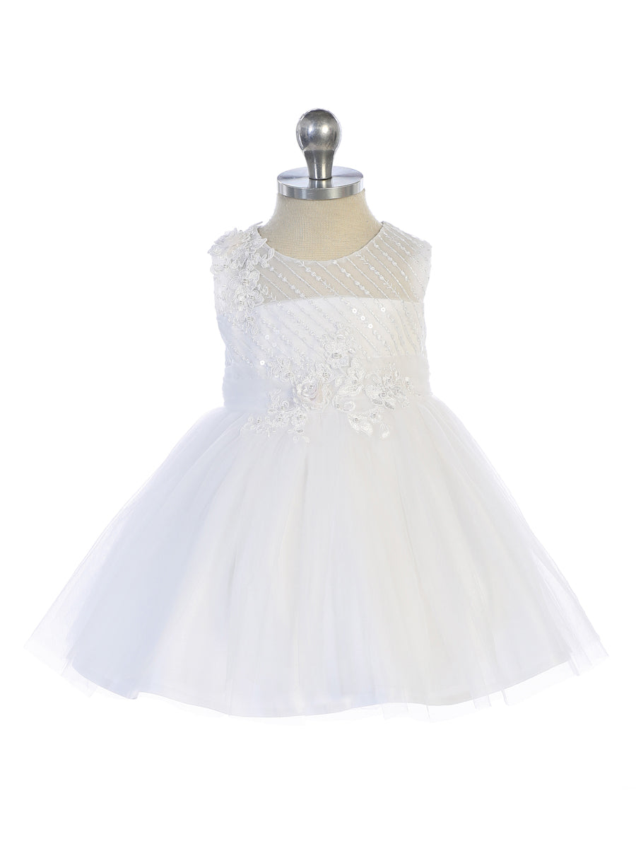 Infant Diagonal Embroidery w/Lace Accents Dress