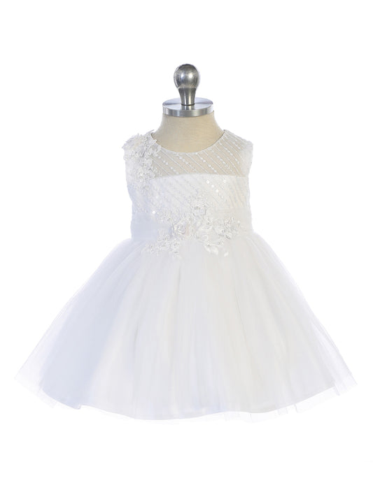 Infant Diagonal Embroidery w/Lace Accents Dress