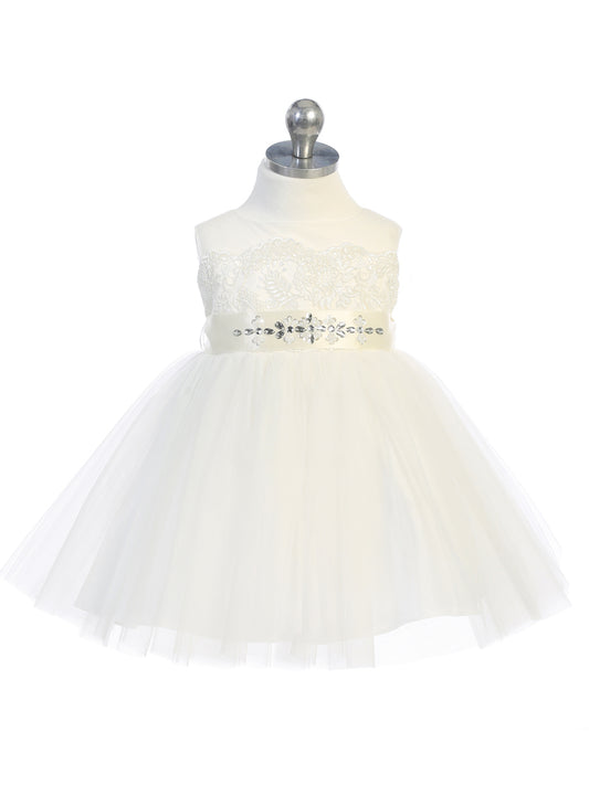 Lovely Dress with a Illusion Neckline and Lace Applique Bodice with a Tulle Skirt