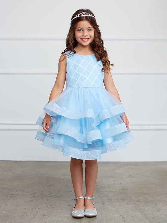 Girls Short Dress with Glitter Horse Hair Ruffles