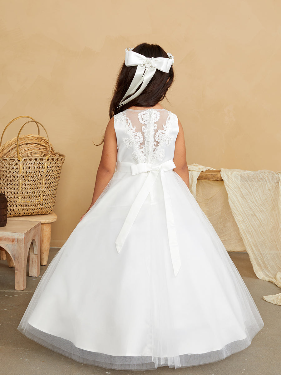 Girls Lovely Satin Bodice with Lace Back and a Full-Length Tulle Skirt