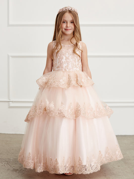Girls Ruffle Lace Pageant Dress
