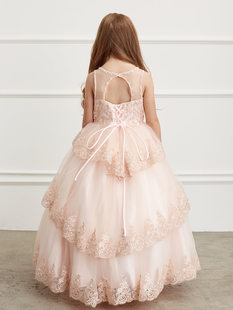 Girls Ruffle Lace Pageant Dress