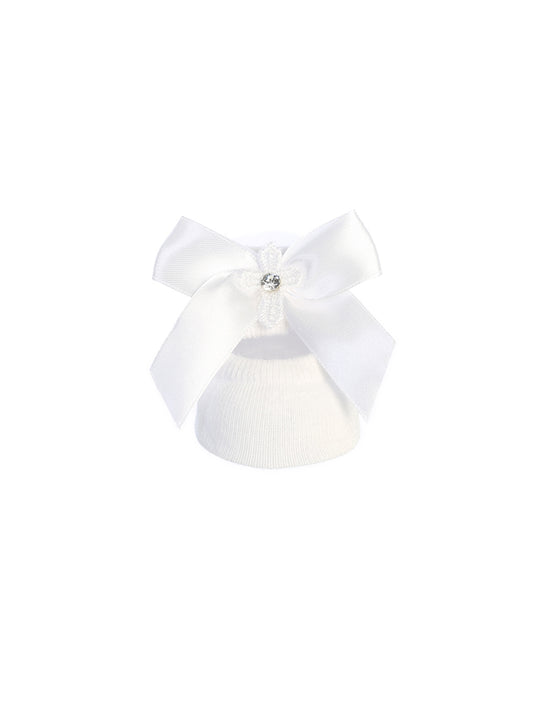Infant Sock with Bow + Cross