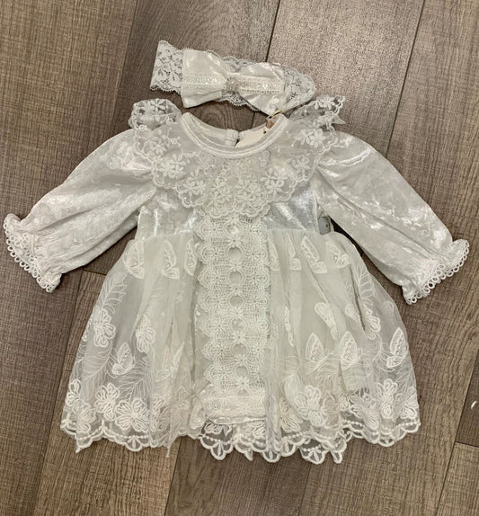Princess Daliana Ivory Velour Dress/Headband Set
