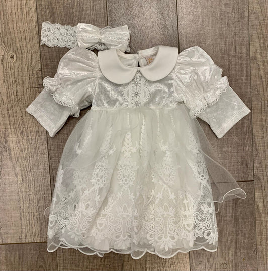 Princess Daliana Ivory Velour Dress/Headband Set