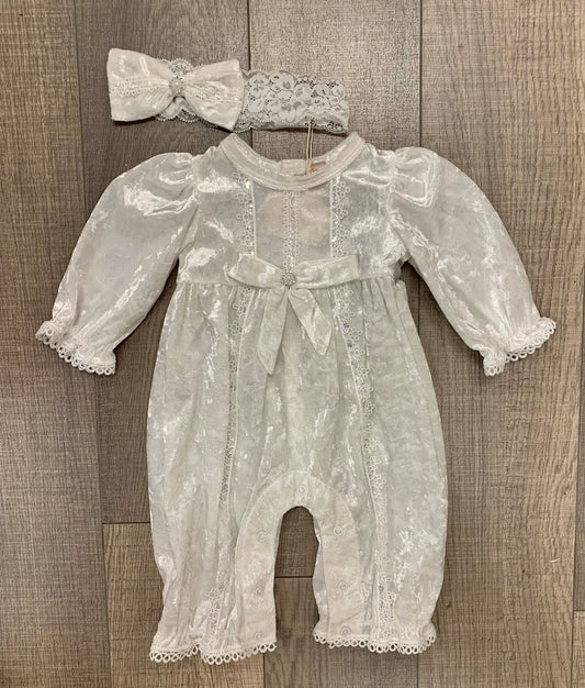 Princess Daliana Ivory Velour Footie/Headband Set