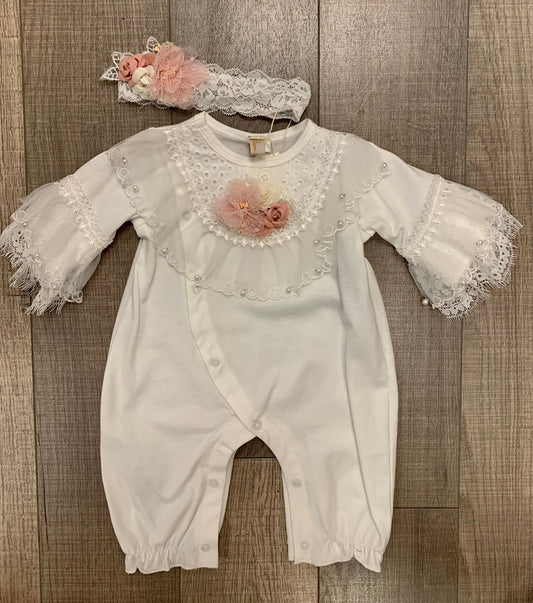 Princess Daliana Onesie with Lace Rosettes/Headband Set