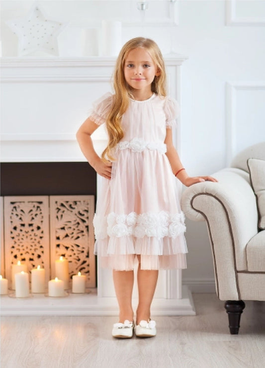 Girls Dress with Rosette Hemline