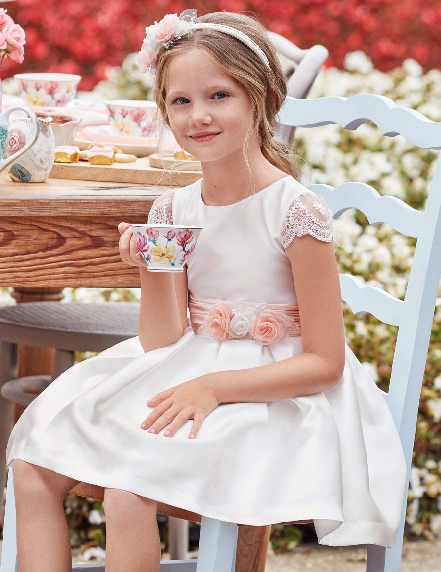 Abel & Lula White w/Blush Dress w/Flutter Sleeves