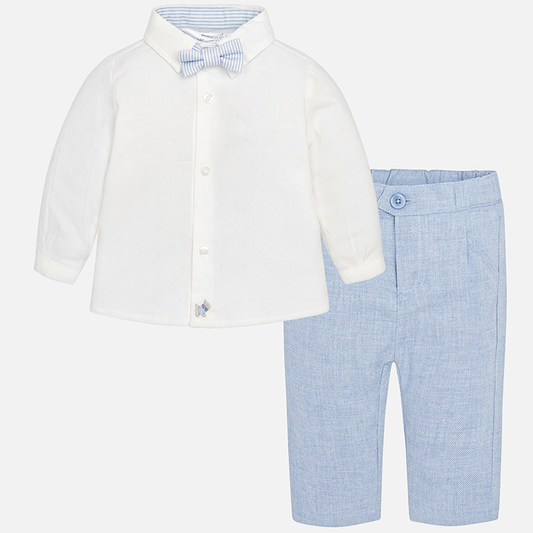 Mayoral Dressy Shirt/Blue Bow Tie/Blue Pant Set