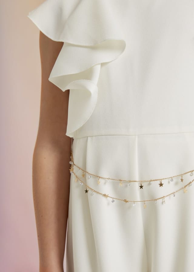 Abel & Lula Long plain crepe jumpsuit with ruffle on the shoulder