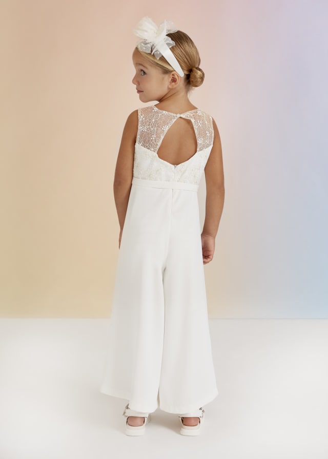Abel & Lula Long plain crepe jumpsuit with tulle details