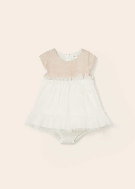 Mayoral Linen ruffle dress with nappy cover