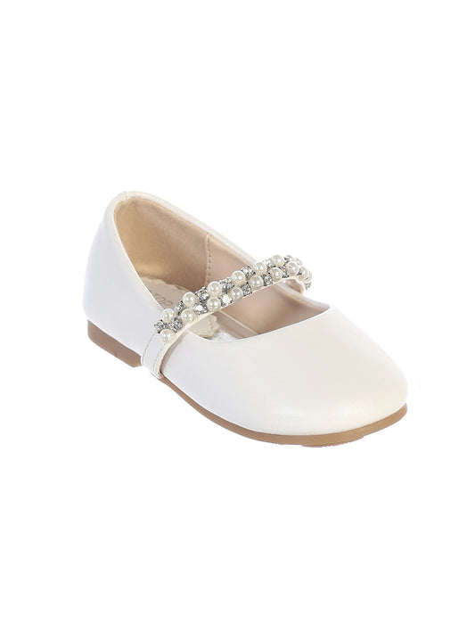Leatherette Flats with Rhinestone and Pearl Strap