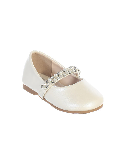 Leatherette Flats with Rhinestone and Pearl Strap