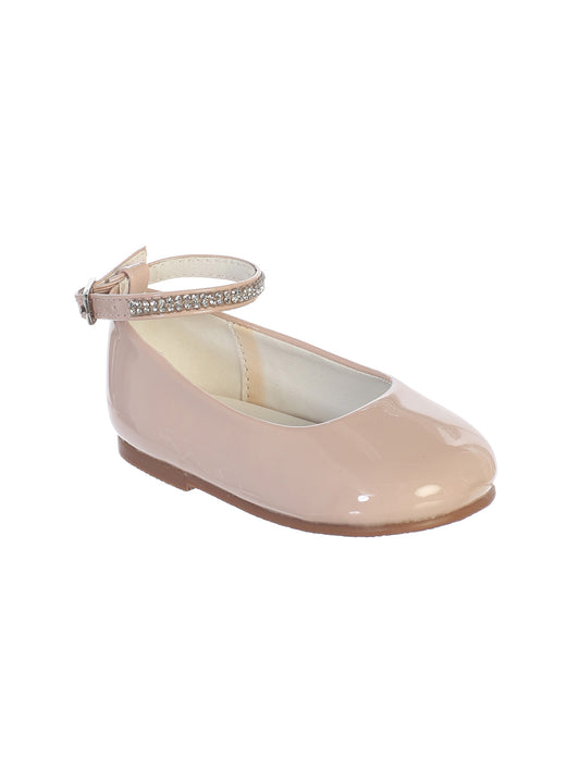 Girls Shiny Patent Leather Flats with a Rhinestone Ankle Strap